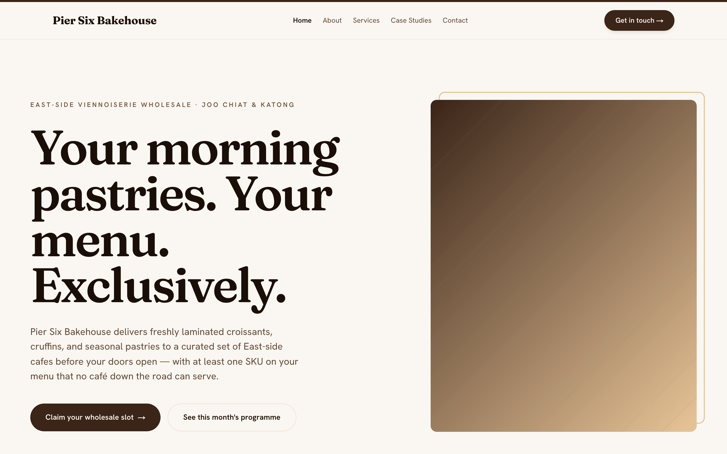 Pier Six Bakehouse homepage
